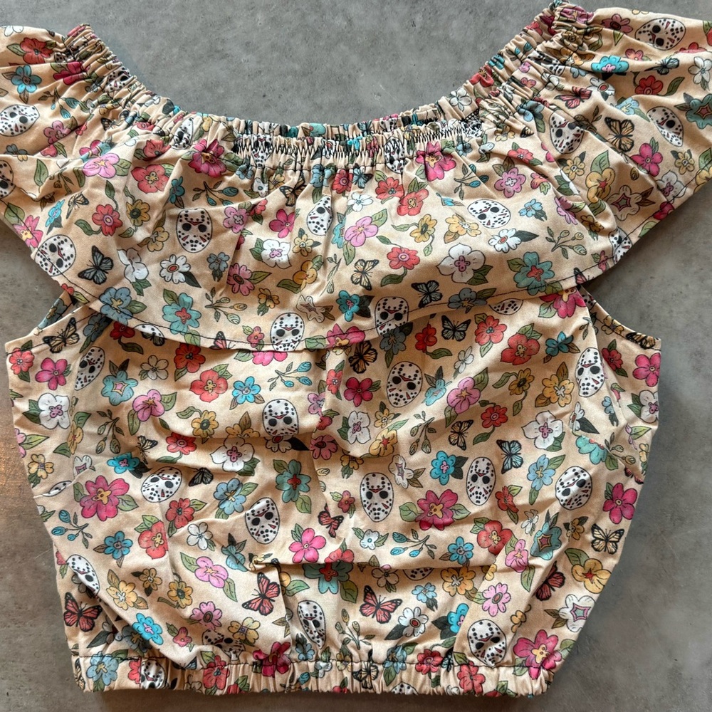 Horror “Jason” and Flower Off-Shoulder Top